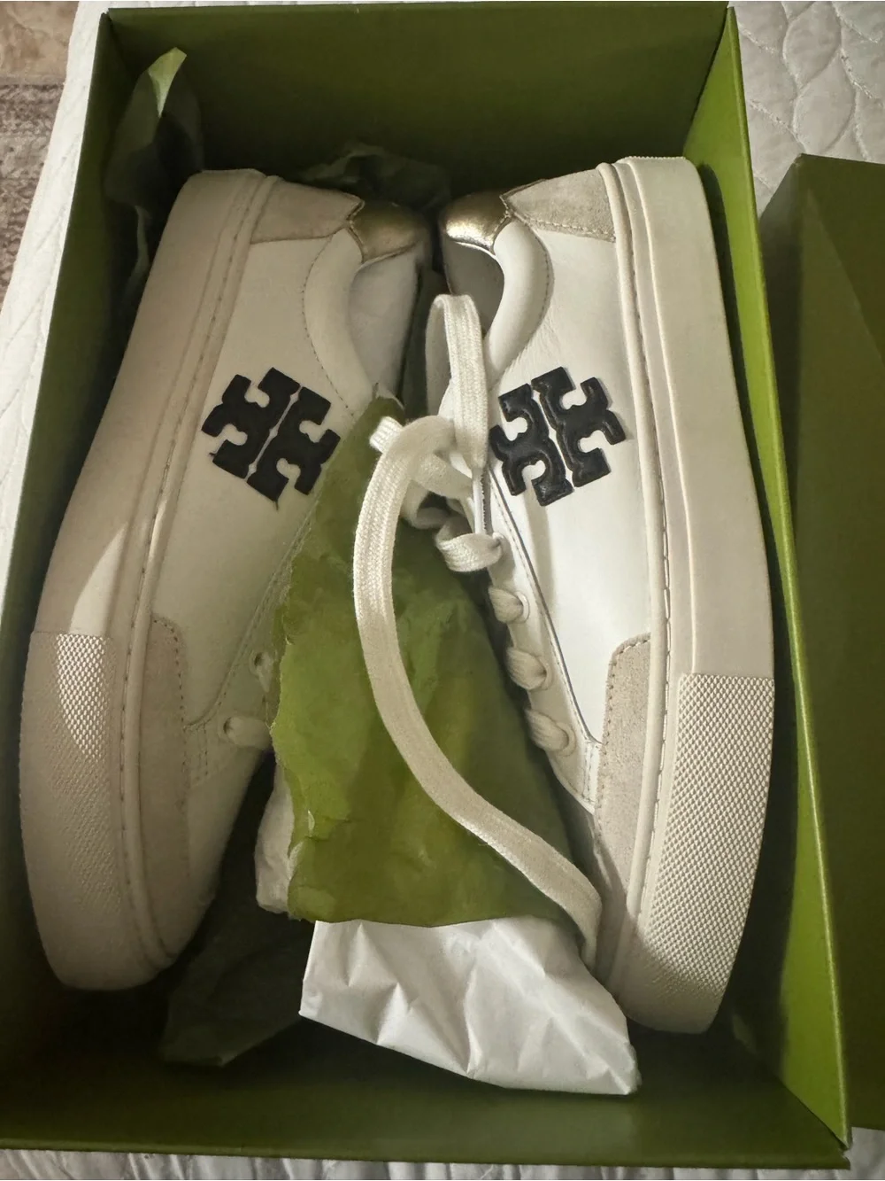 Tory Burch White Leather Sneakers with Black Logo